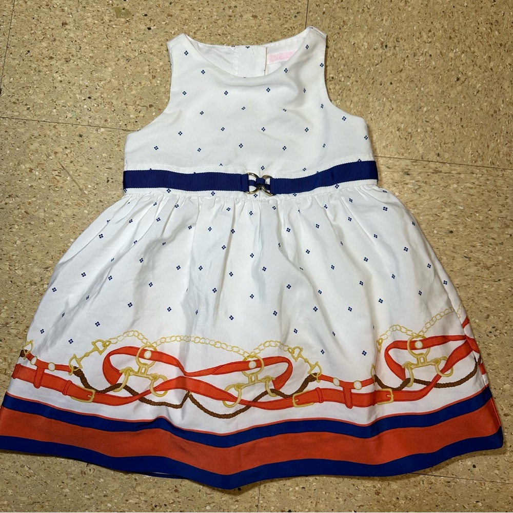 Janie And Jack Infant Equestrian Stripe Border Horse Fancy Dress Blue White 6-12